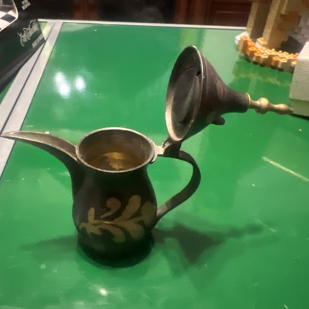 Vintage Brass Dallah Turkish Arabic Coffee Pot Mid Eastern 4"