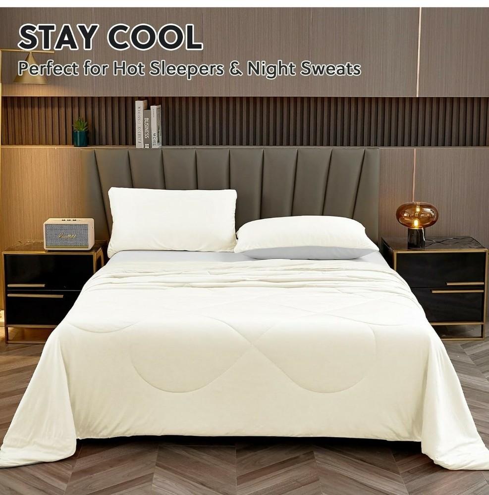 Cooling Queen Comforter Beige Reversible by HomeFine