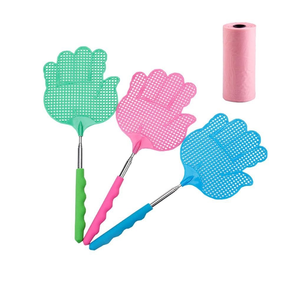 3 Pack Extendable Fly Swatter Stainless Steel Hand One Size, 3