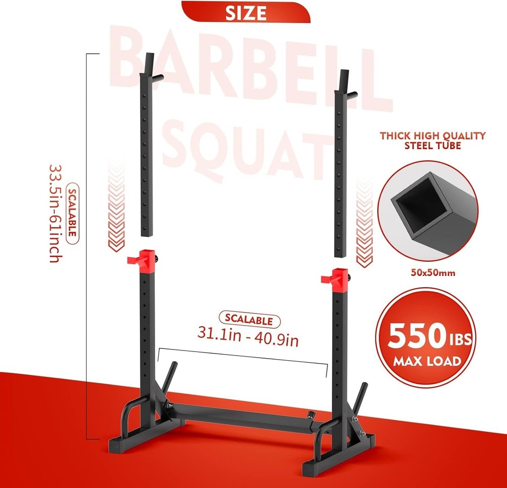 Adjustable Squat Rack Barbell Rack Bench Press 550 LBS Max Load Multi-Function
