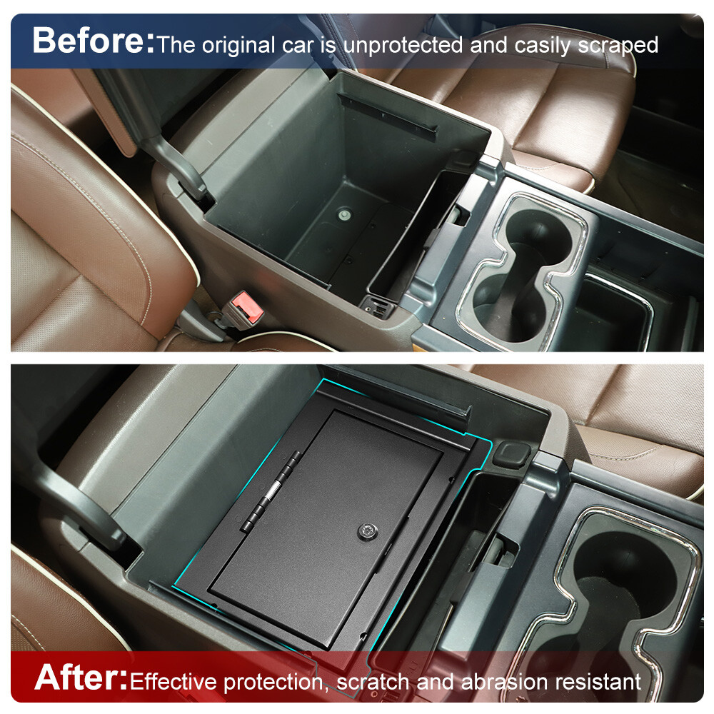 Locking Car Safe Box Armrest Console Insert Case W/Key For Chevy Silverado 2014+