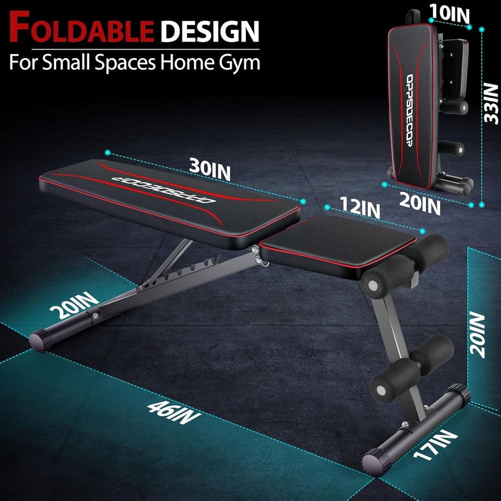 Adjustable Weight Bench Foldable Incline Decline Flat Workout Bench 660lb