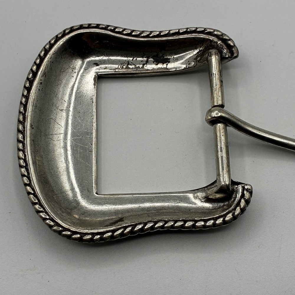 Vintage Western Silverplate Belt Buckle Engraved Floral Scroll Cowboy Rope Edge