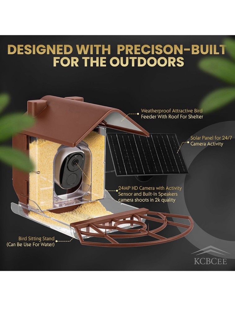 KCBCEE Smart Bird Feeder 24MP Camera Solar Powered AI Bird Recognition