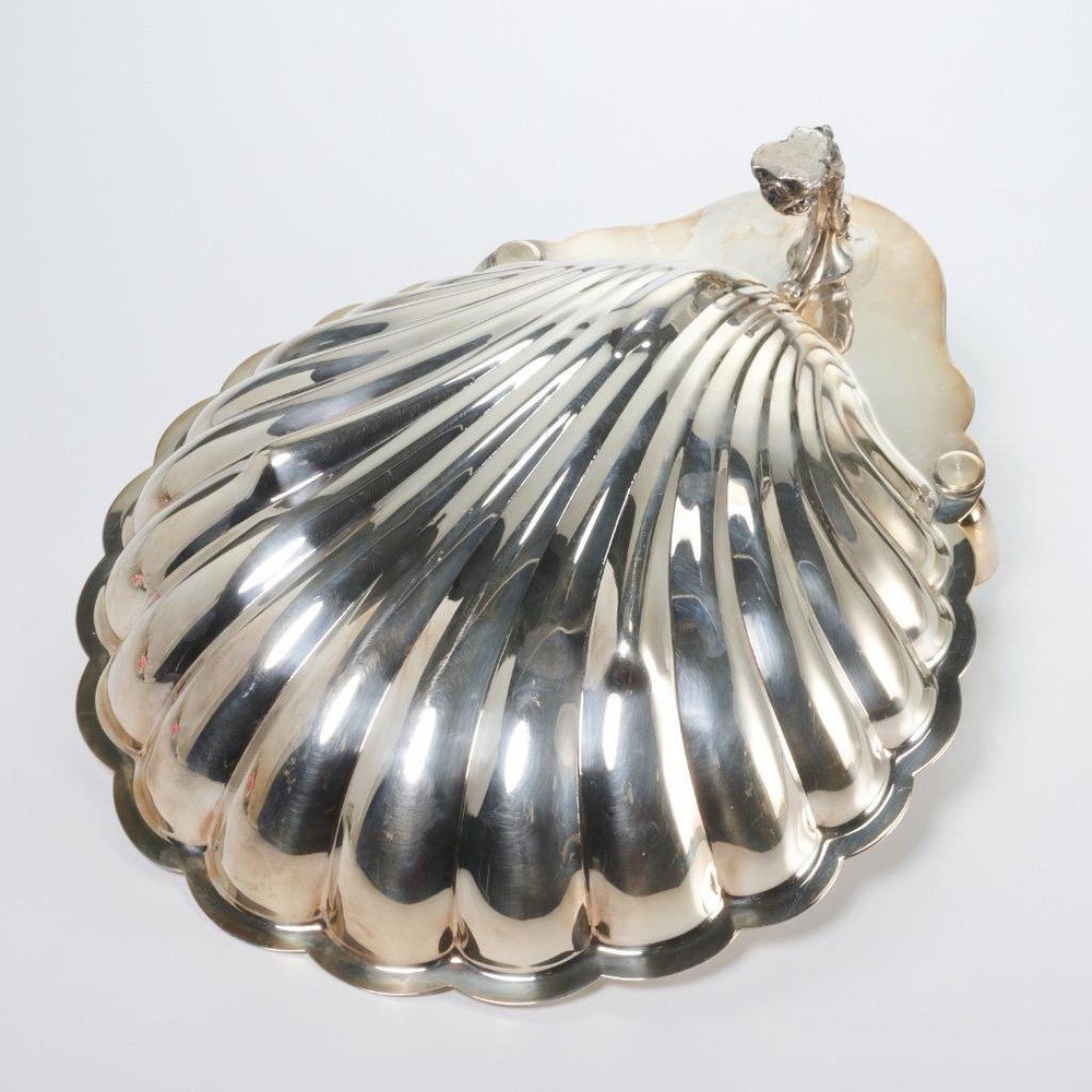 Silver Plate Shell Appetizer Shrimp Cocktail Sauce Serving Toothpick Holder Dish