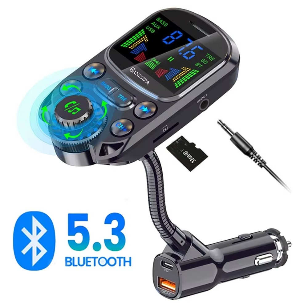 Bluetooth5.3 Car FM Transmitter MP3 Player Radio Adapter 30W PD USB Fast Charger