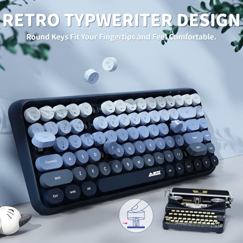 308i Wirelesstooth Keyboard, Retro Typewriter Design with Gradient Blue