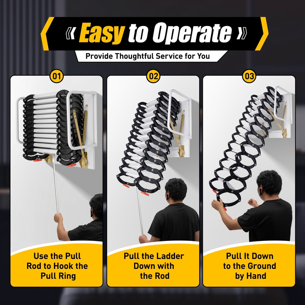 12 Steps Wall Mounted Folding Ladder Loft Stairs White Attic Steps Pull Down US