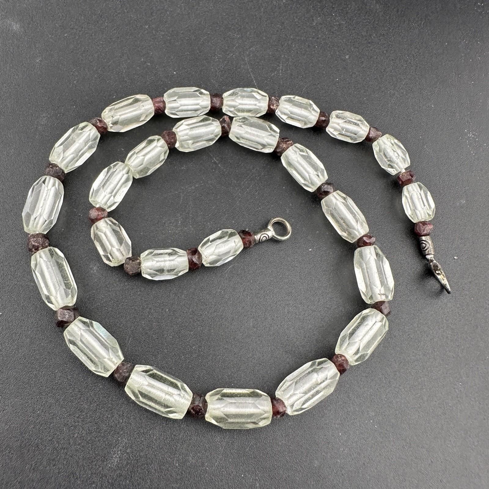 Stunning Vintage Himalayan Diamond Quartz With Garnet Beads Beautiful Necklace