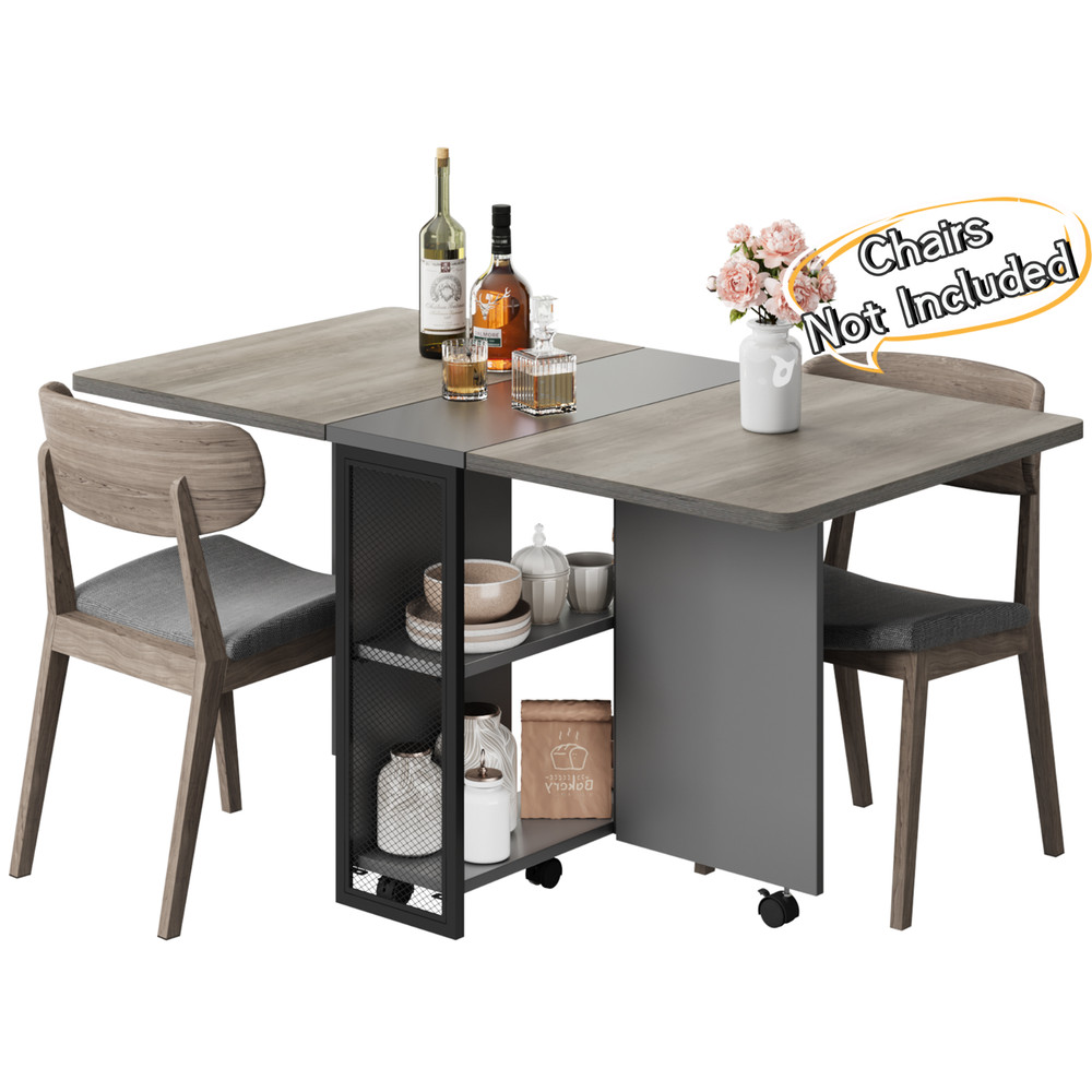 Folding Dining Table with Drop Leaf Storage Racks for Small Kitchen Space Saving
