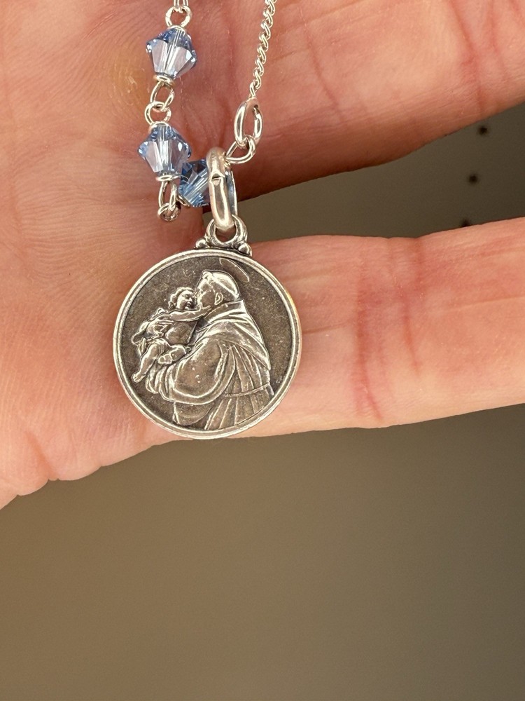St. Anthony Sterling Silver Chaplet Blue Crystal Beads Christianity Stunning