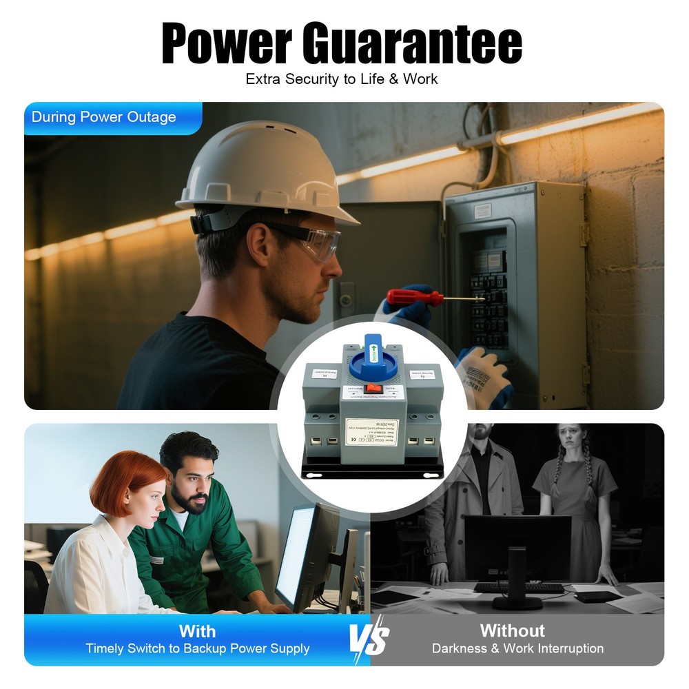 2P 63A Dual Power Automatic Transfer Switch For Generator Backup Power Supply