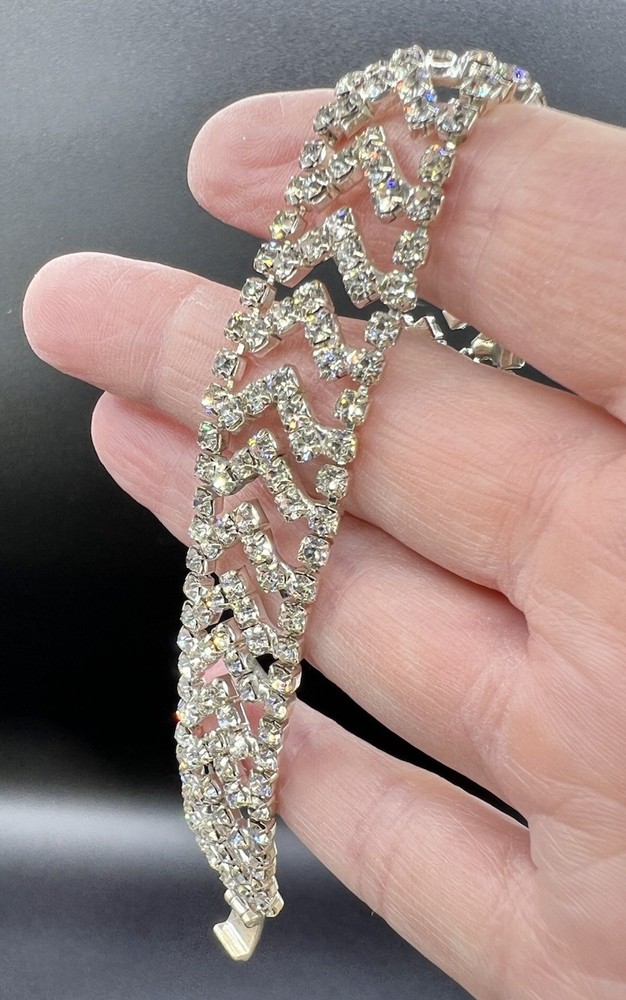 Vintage Rhinestone Chevron Bracelet, 7”