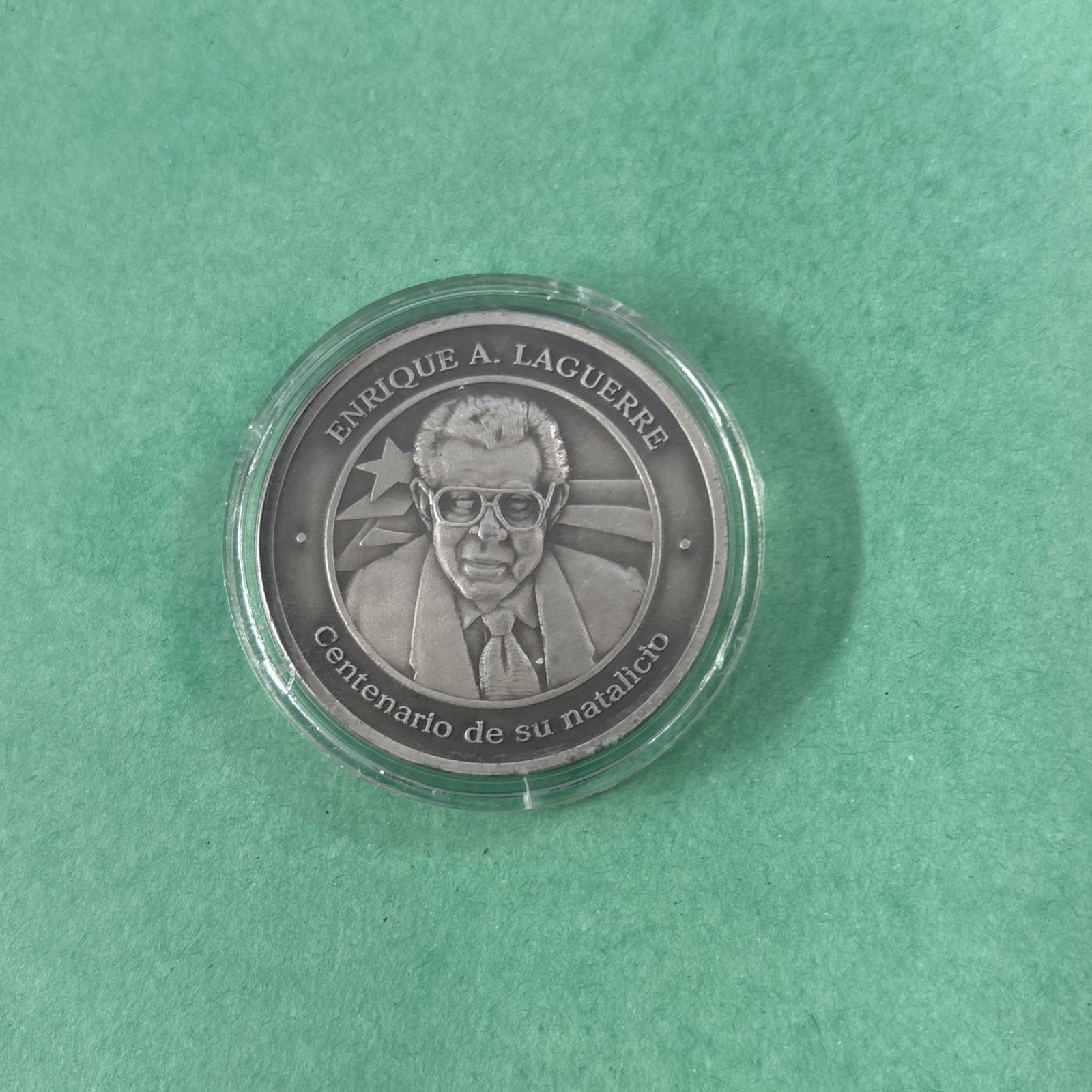 L@@K PUERTO RICO MEDAL SILVER .999 ENRIQUE LAGUERRE 100th 1905-2005