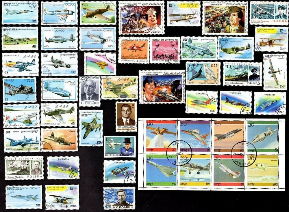 50 All Different  WAR PLANES ON  STAMPS