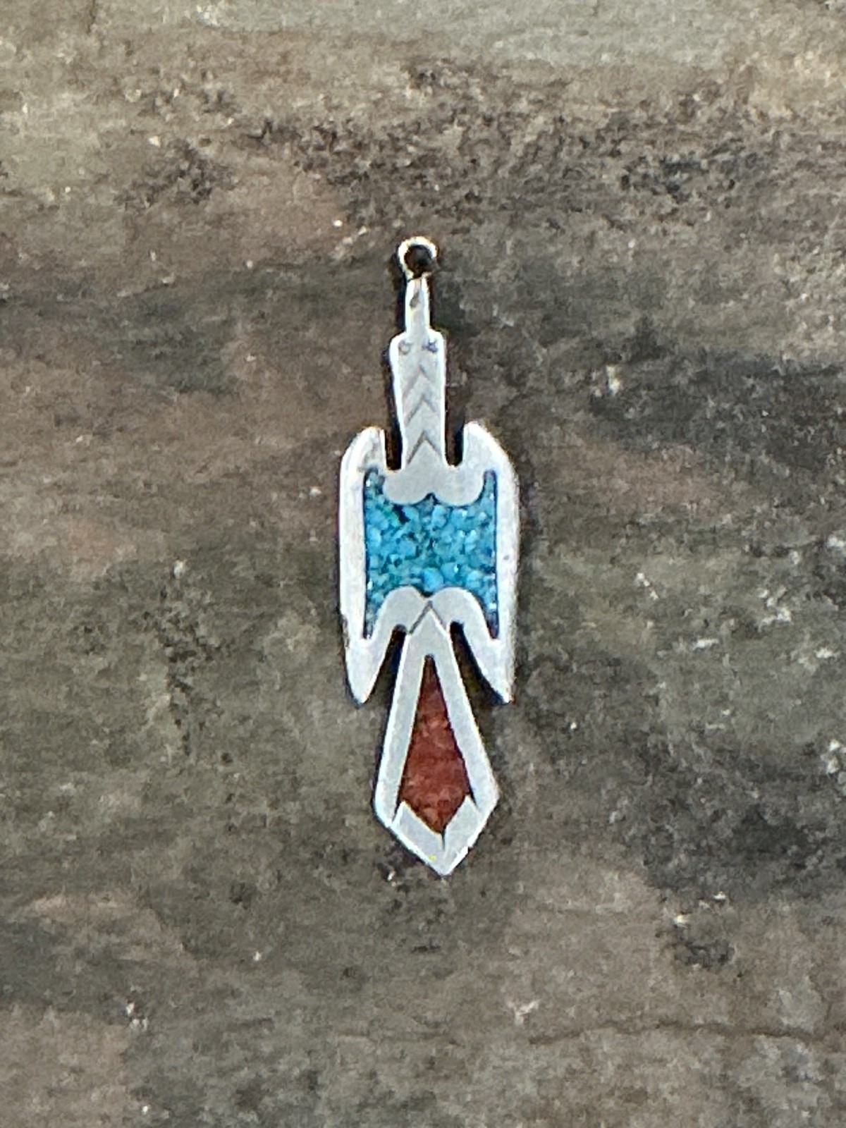 OLD TOMMY SINGER Navajo Sterling Turquoise&Coral Chip Peyote Bird Pendant T ☾