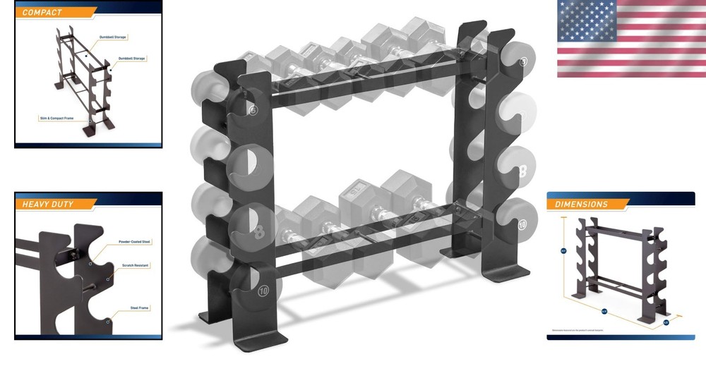 Compact Heavy-Duty Dumbbell Rack - Space-Saving Weight Storage Solution