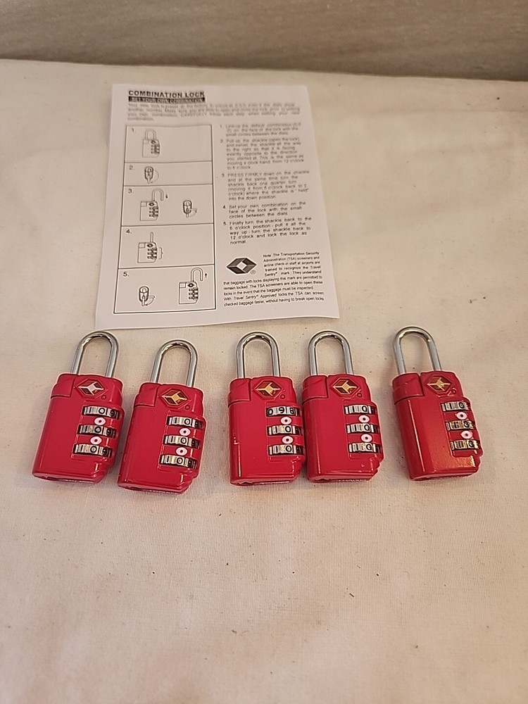 5 Red Combination Luggage Locks TSA  Suitcase Padlock 3 Digit Luggage Code