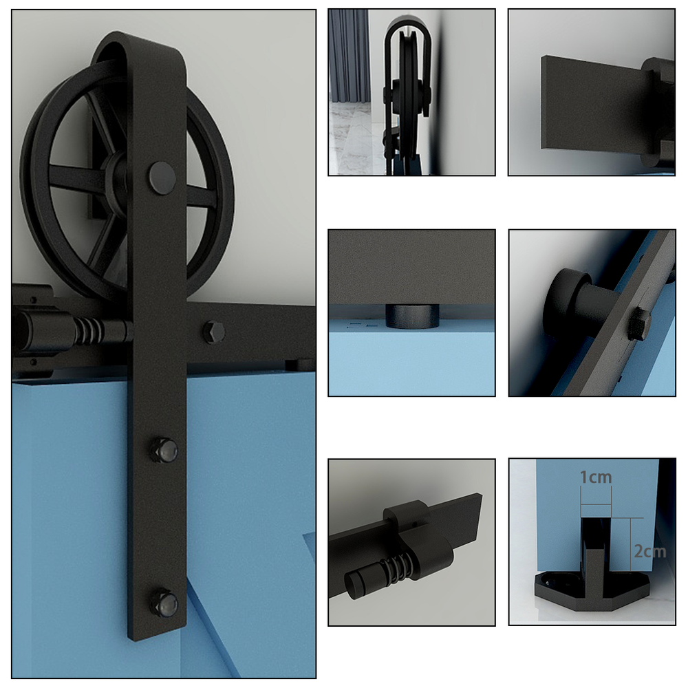 Big Wheel 5-12FT Sliding Barn Door Hardware Kit (Include Adjustable Floor Guide)