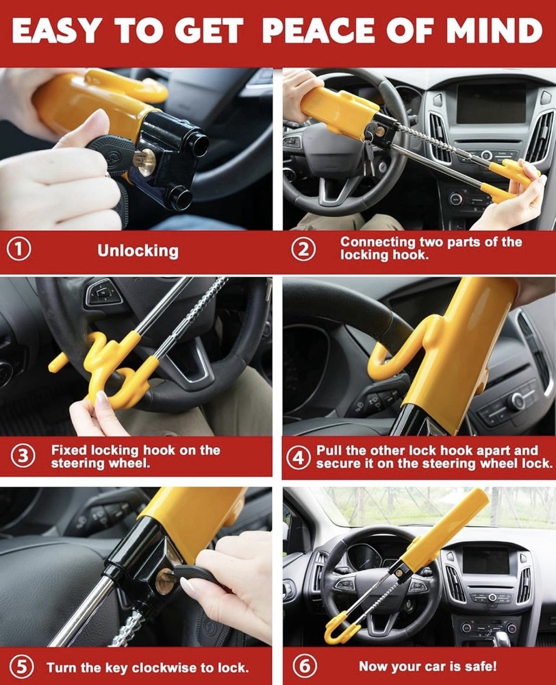Tevlaphee Steering Wheel Lock - Heavy Duty Antitheft Device and Car Security