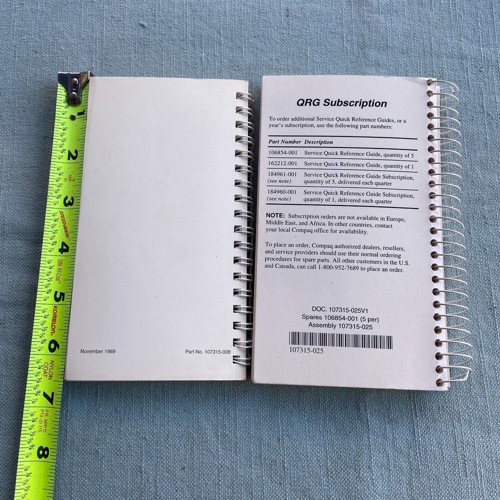 Compaq Computer Quick Reference Guide Volume One 25 Edition 1989 1996 Vintage