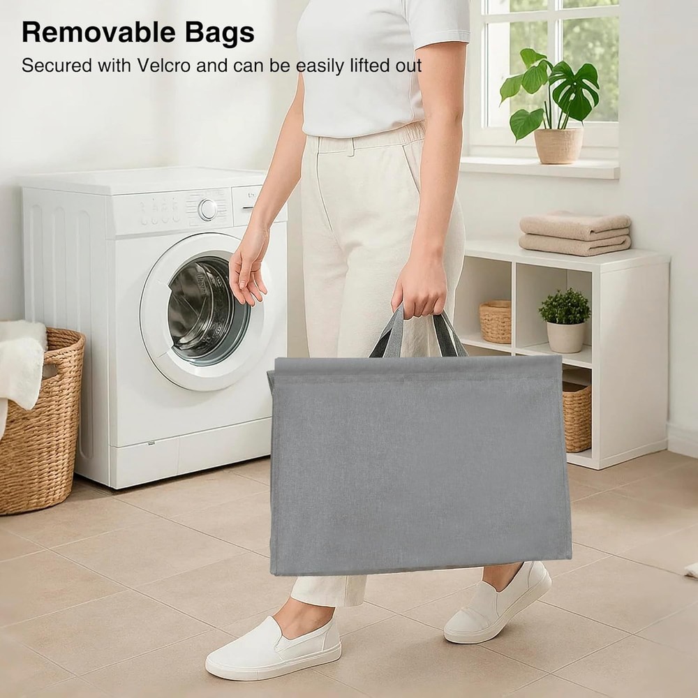 3-Tier Vertical Rolling Laundry Hamper W/ Removable Bags 120L Stackable Laundry