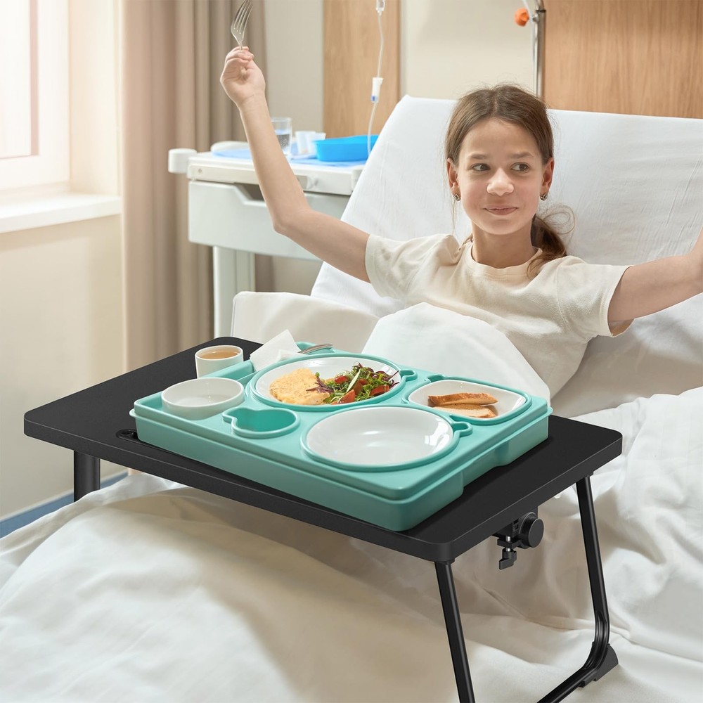 Eocnrhe Adjustable Overbed Bedside Table Hospital Bed Table Wheels Portable Roll