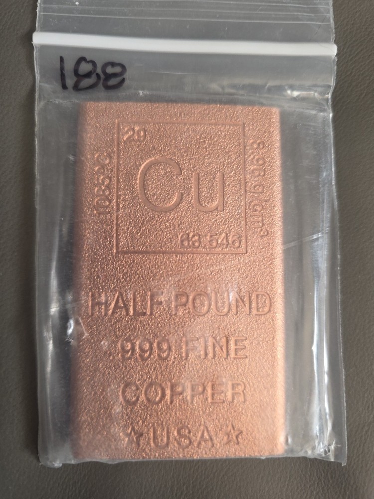 Half Pound Solid Fine Copper Bar - Elemental Collection