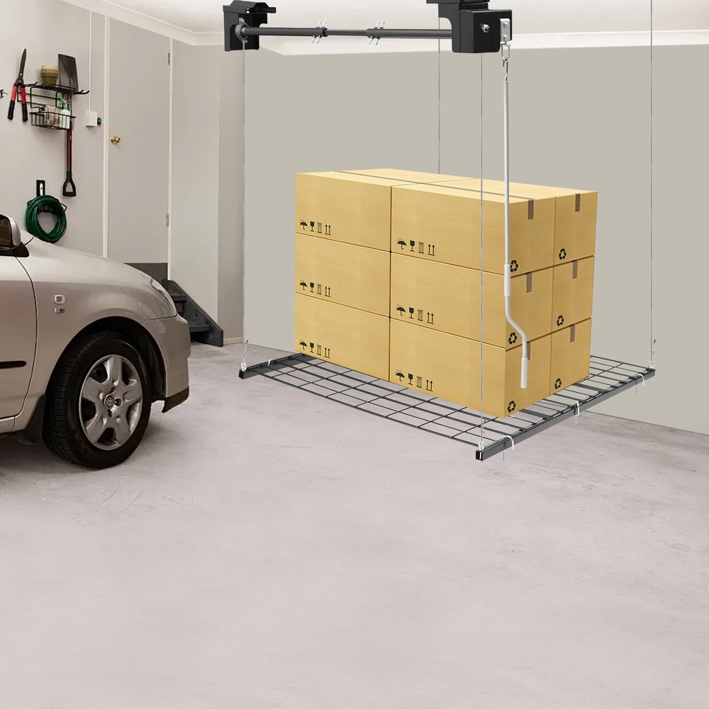 250lb Overhead Garage Lifting Storage Rack Adjustable Height Garage Storage Rack