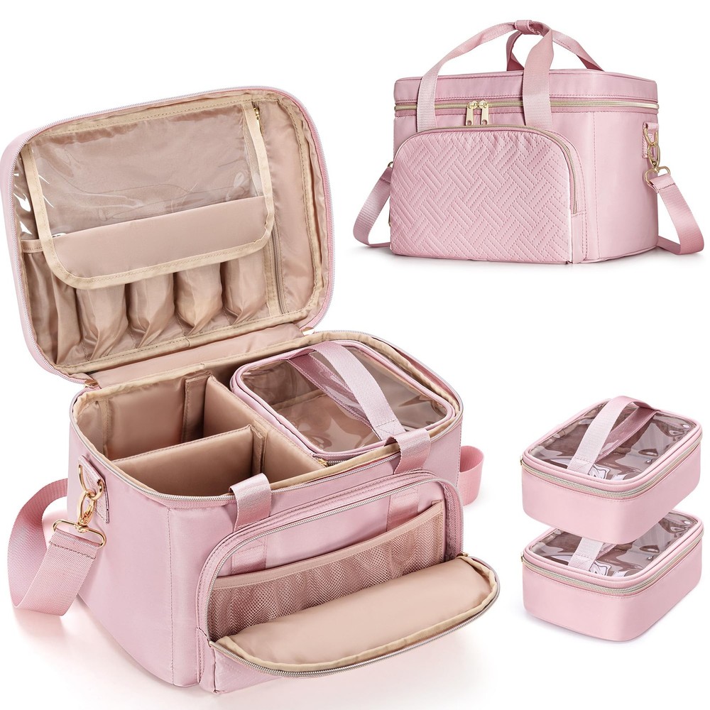 Pink Large Double-Layer Sewing Storage Organizer Bag Detachable Compartment