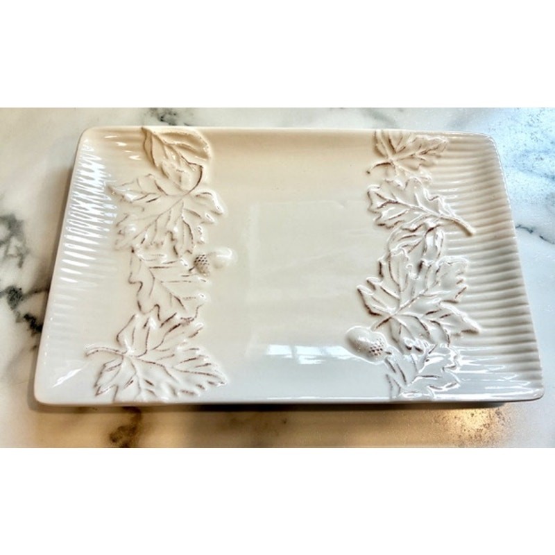 2010 Hallmark Ivory Glazed Ceramic Serving Platter Tray Oak Maple Leaf Acorns