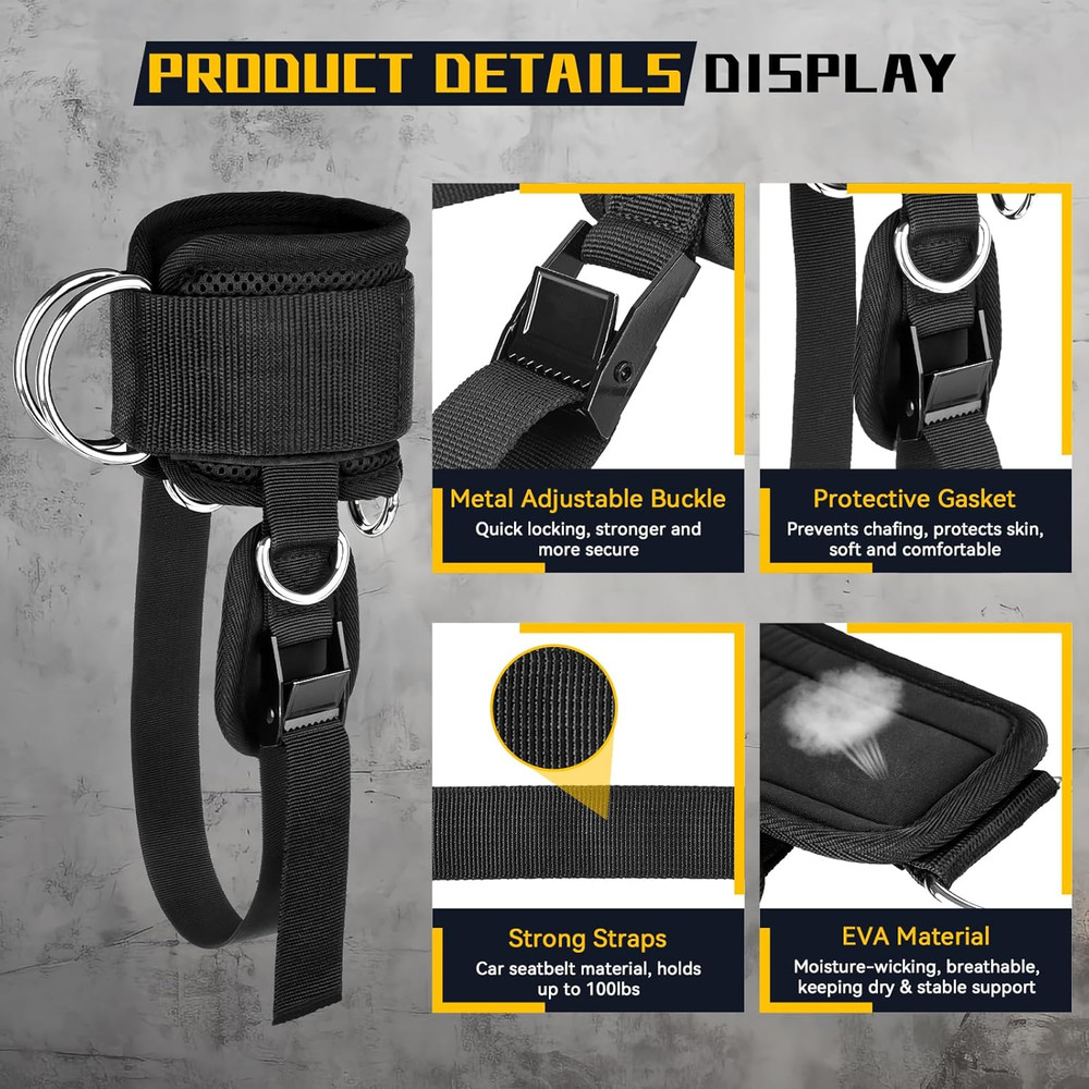Cable Machine Ankle Straps with Steel D-Ring for Leg Workouts