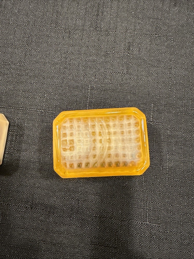 Vintage Rectangular Open Salt Dip Signed E.E. With Beveled Corner Golden Agate