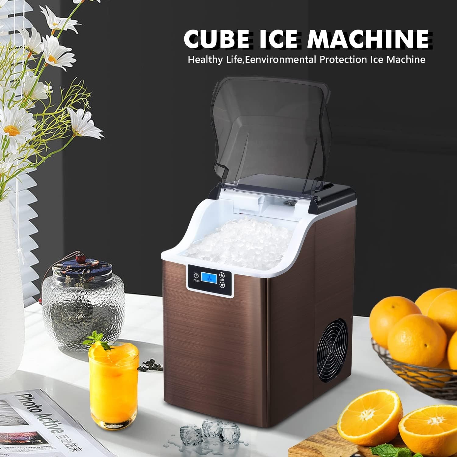 Nugget Ice Maker Countertop Machine Pellet Ice Portable Self-Cleaning 44LBS/24H