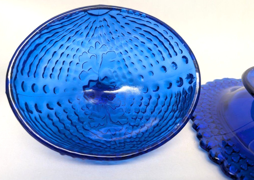 Vintage Cobalt Blue Covered Dish with Nautilus Shell handle