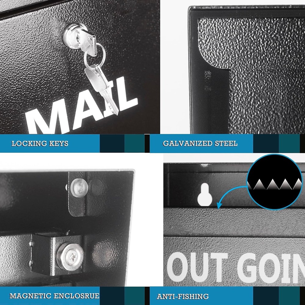 Rainproof Wall Mount Mailbox with Outgoing Mail Flag and Holder - Rainproof