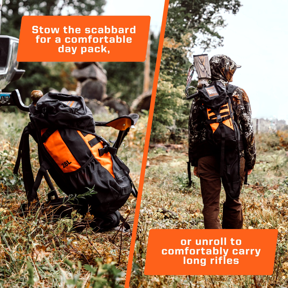 NEVERLOST NORMA ADDON SCOUT BACKPACK WITH OPEN SCABBARD BLACK ORANGE 28L