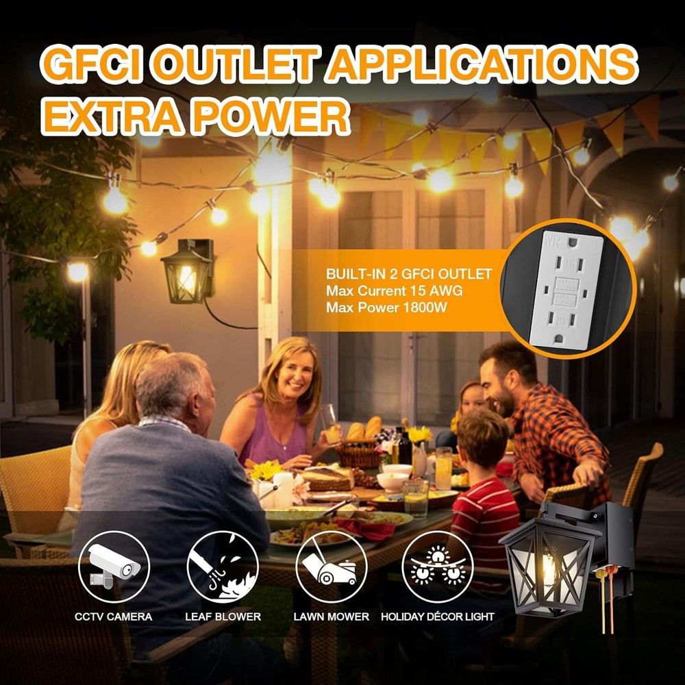 Porch Light with Socket, Waterproof Rustproof Aluminum with GFCI Socket (Black)