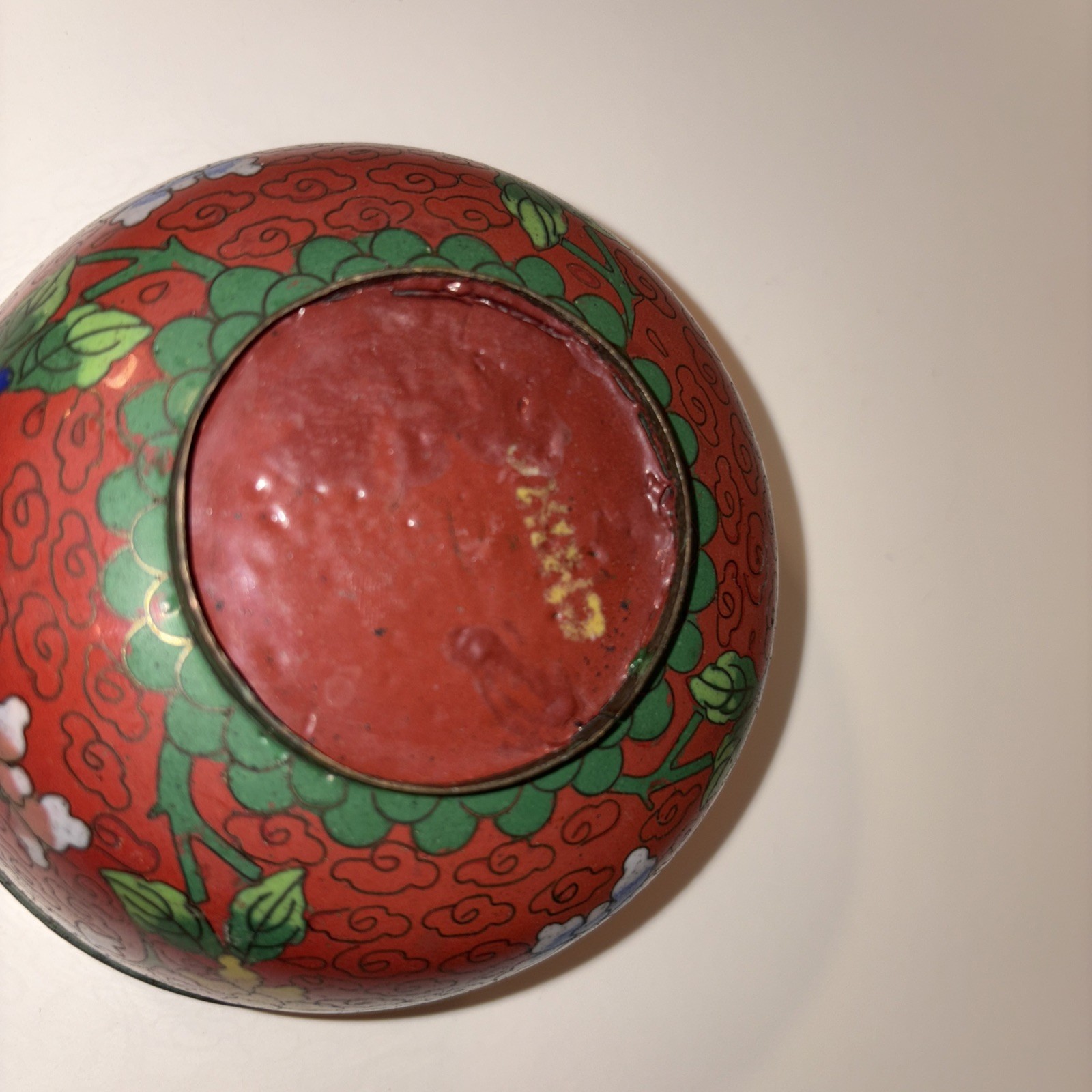 Vintage Cloisonné Enamel Bowl Maroon/green/blue China 4.5” Flowers