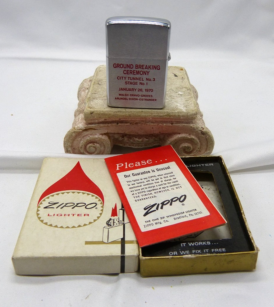Vintage Unfired 1969 Zippo Lighter Ground Breaking NYC Water Tunnel No 3 1970