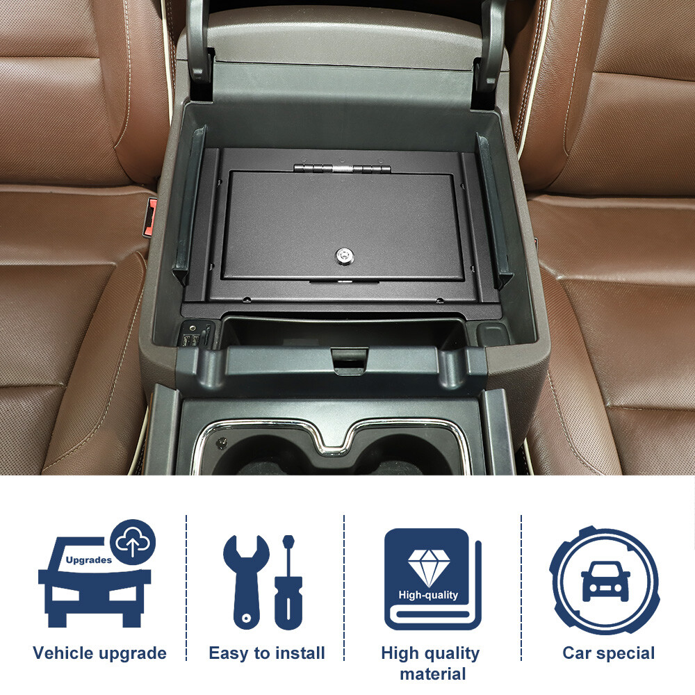 Locking Armrest Console Storage Safe Box W/Key For Chevy Silverado GMC SIERR 14+
