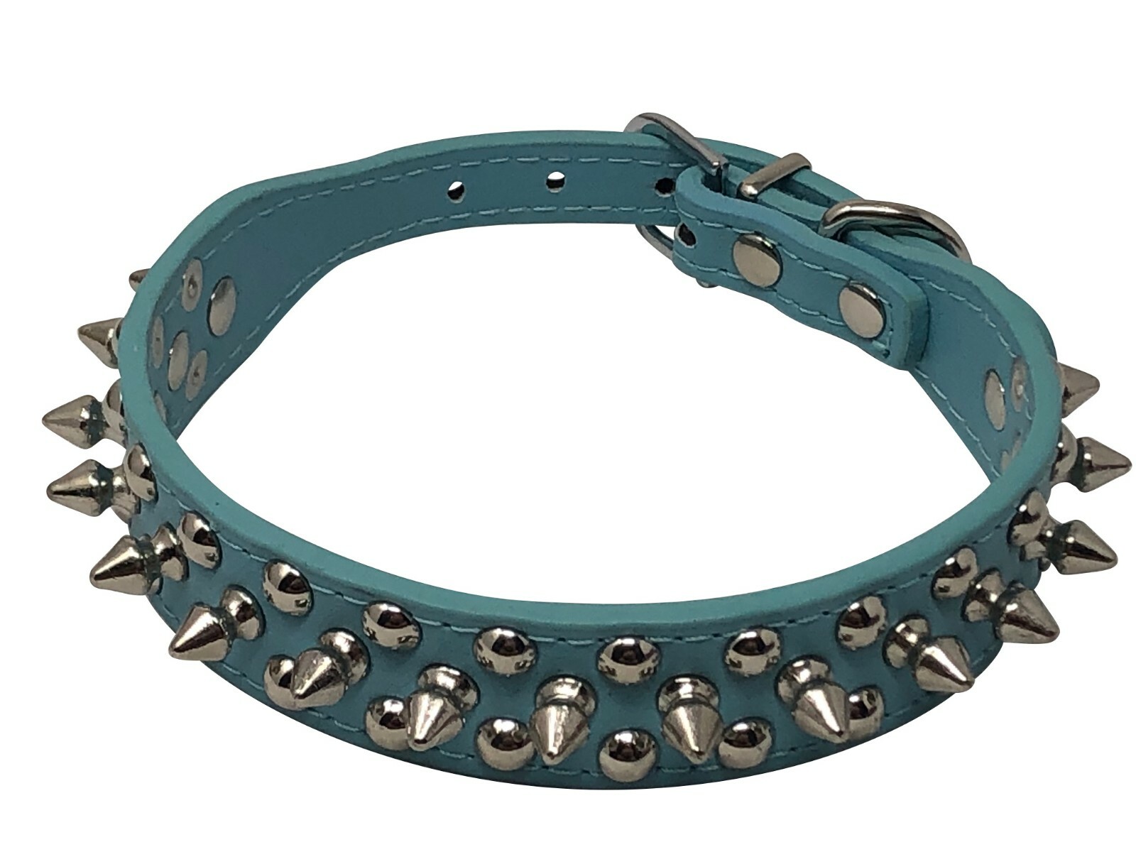 Dog Collar Studded & Spikes Rivet Adjustable 12 Colors Faux Leather 1" w S M L