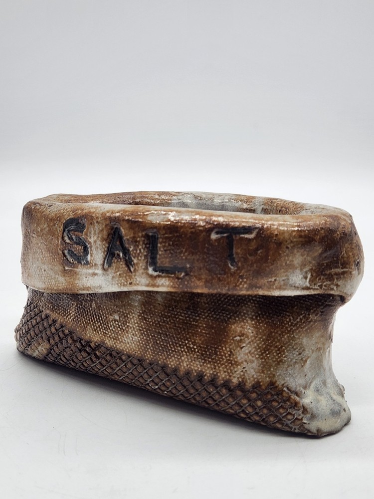 Studio Art Pottery Burlap Sack Salt Cellar