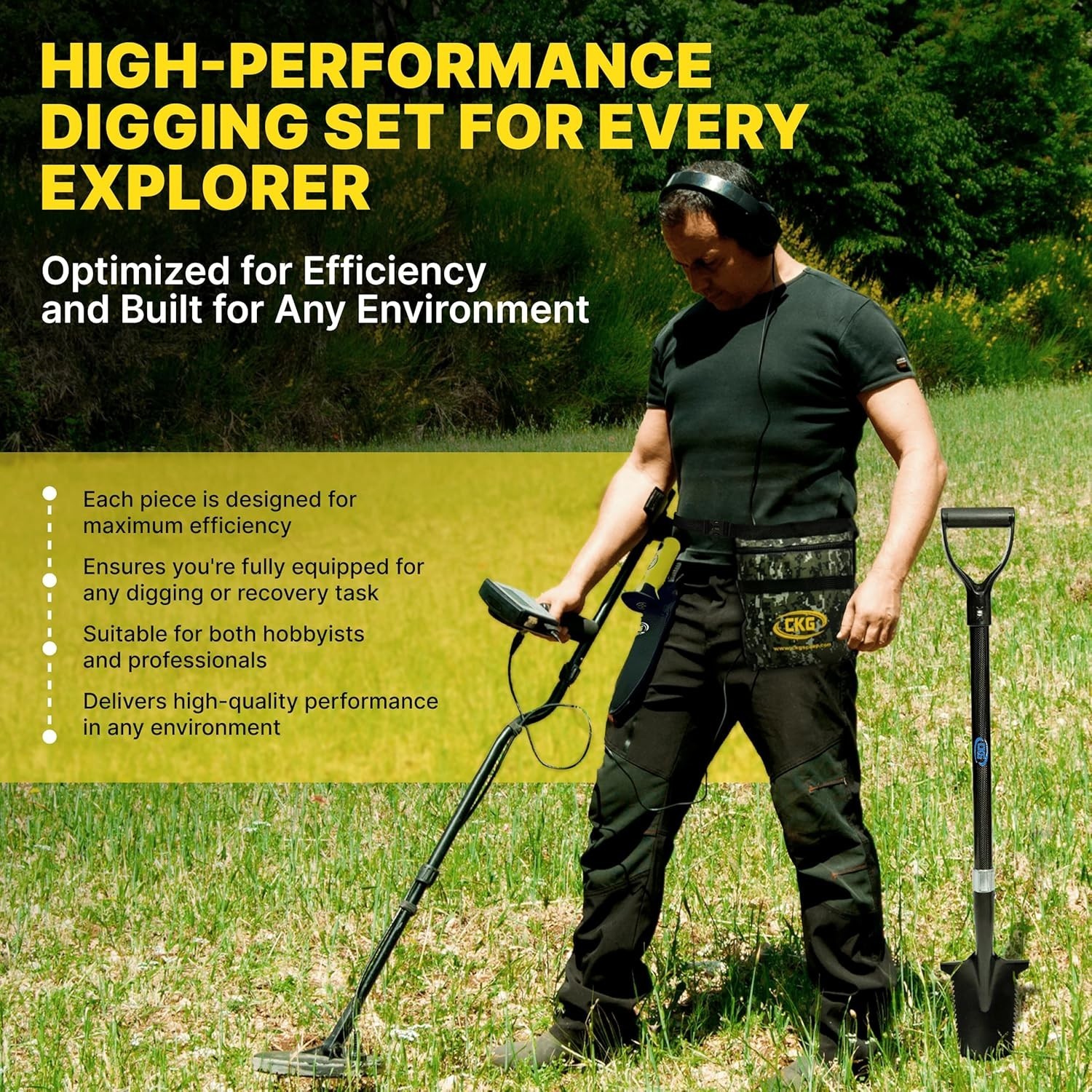 CKG Carbon Metal Detecting Set Spade Shovel, Digging Tool, Pouch Bag