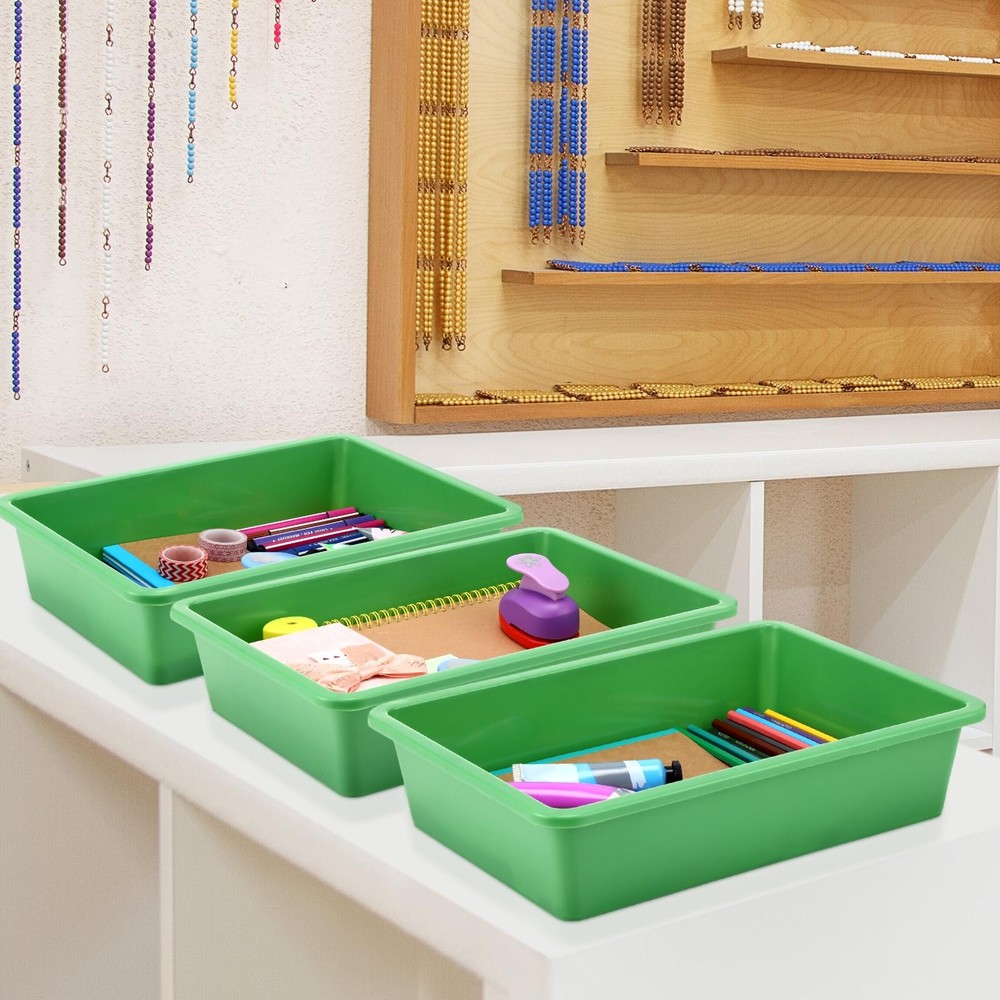 10 PCS Green Flat Storage Organizer Tray Bin Letter Size Paper Stackable