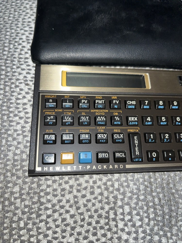 Clean Vintage Hewlett Packard HP-12C Programmable Financial Calculator Case