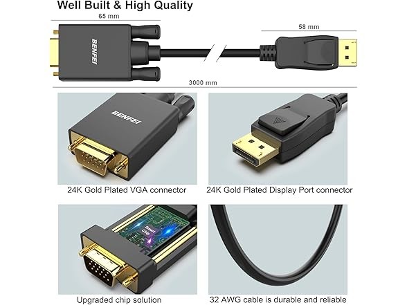 2 Pack DisplayPort to VGA 10 Feet Cable
