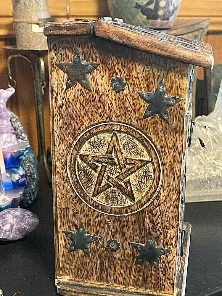 PENTACLE Timber & Metal Wicca Mini Herb Tarot Cupboard Statement Altar Piece