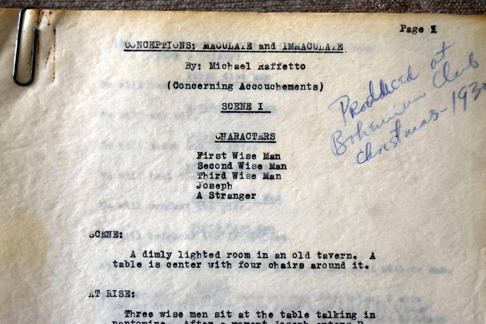 1930 Michael Raffetto " Conceptions Maculate & Imaculte " Original Script