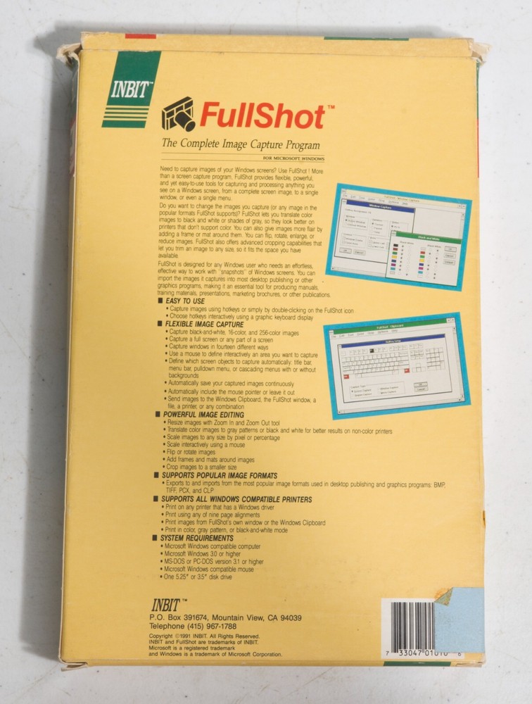 Vintage Inbit FullShot Image Capture Program for Windows 5.25" 3.5" ST533B03